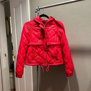 H&M divided  cherry red cropped puffer hoodie xs super cute winter Christmas GUC